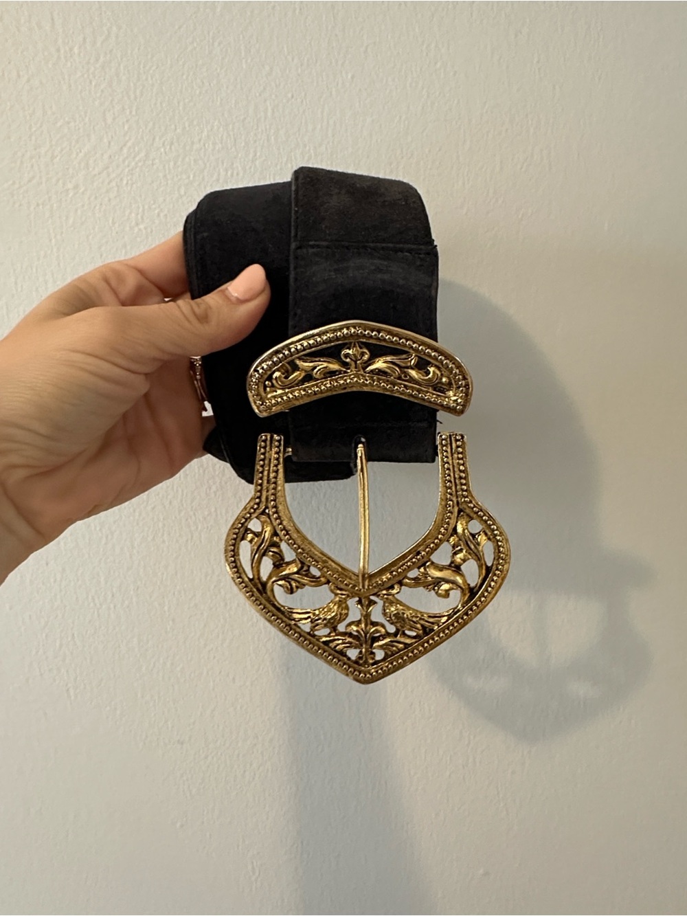 Danier Black Suede Belt with Gold Buckle